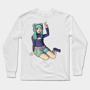 E-girl with cat headphones Long Sleeve T-Shirt